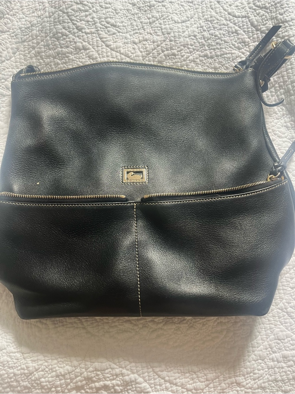 Dooney & Bourke Black Leather Shoulder Bag with Gold Hardware